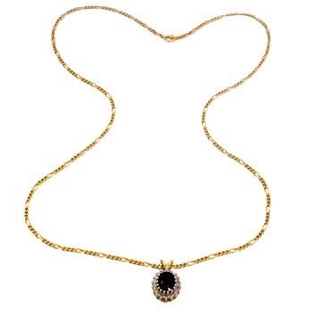 9ct gold Sapphire/Diamond Cluster Pendant with chain